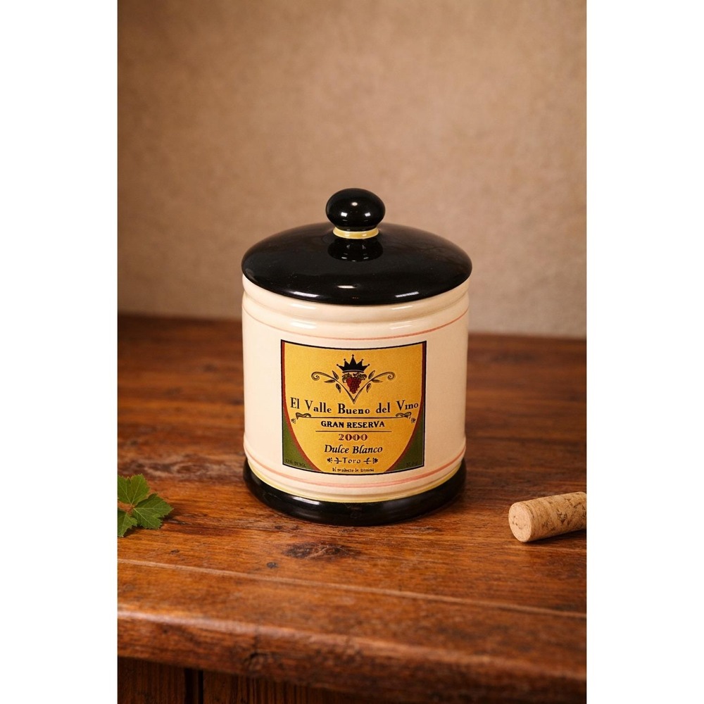 Vintage OGGI Wine Label Ceramic Canister With Lid 7 In